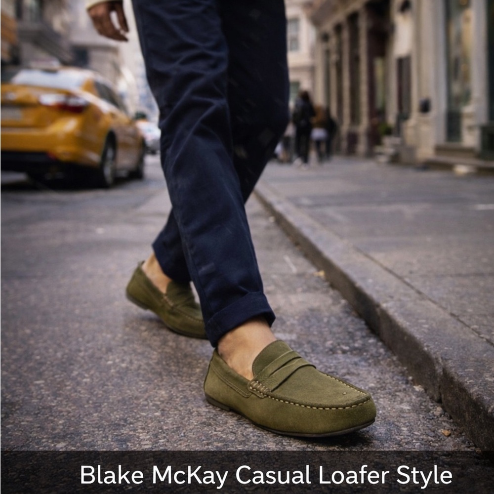 Blake McKay Olive Leather Driving Loafers Mens 8M Brazil Moccasin Casual
